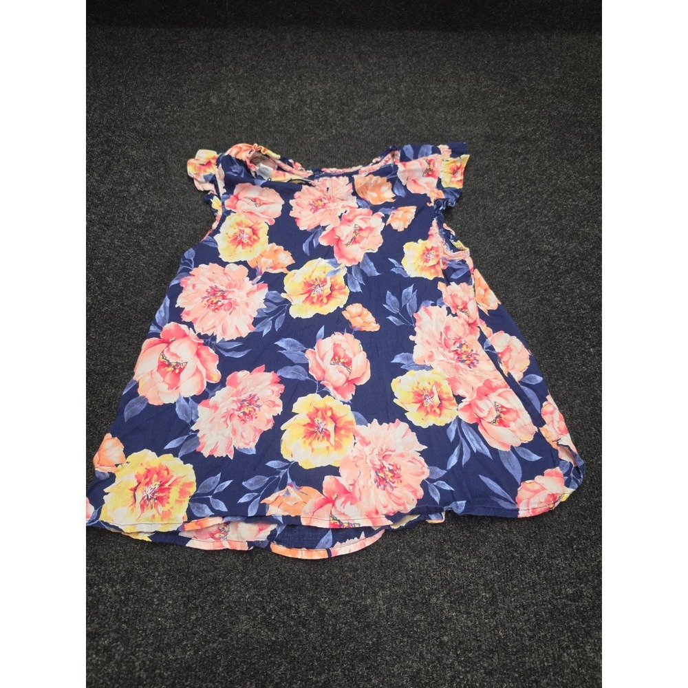 Old Navy Women Navy Blue Pink Yellow Floral Flutter Sleeve Blouse Top Small